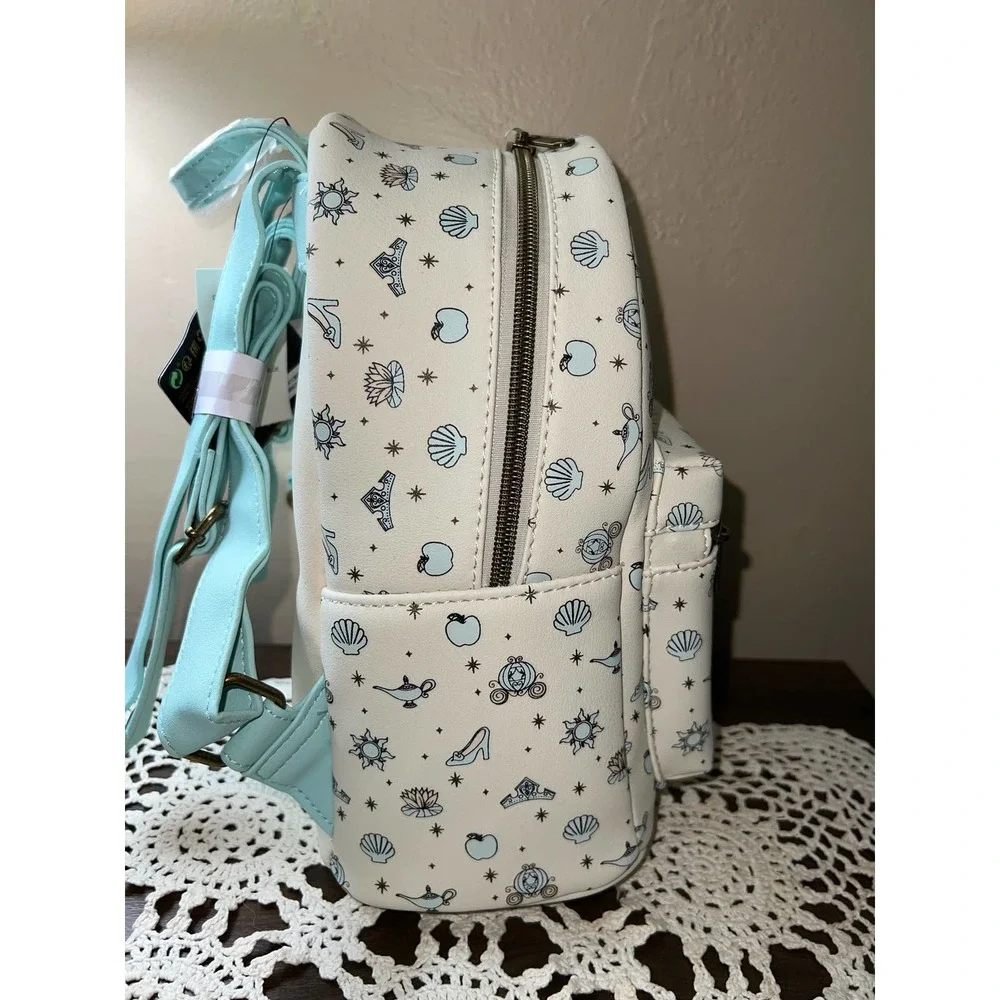 Loungefly Disney White and Light Blue Princess Icons Mini Backpack